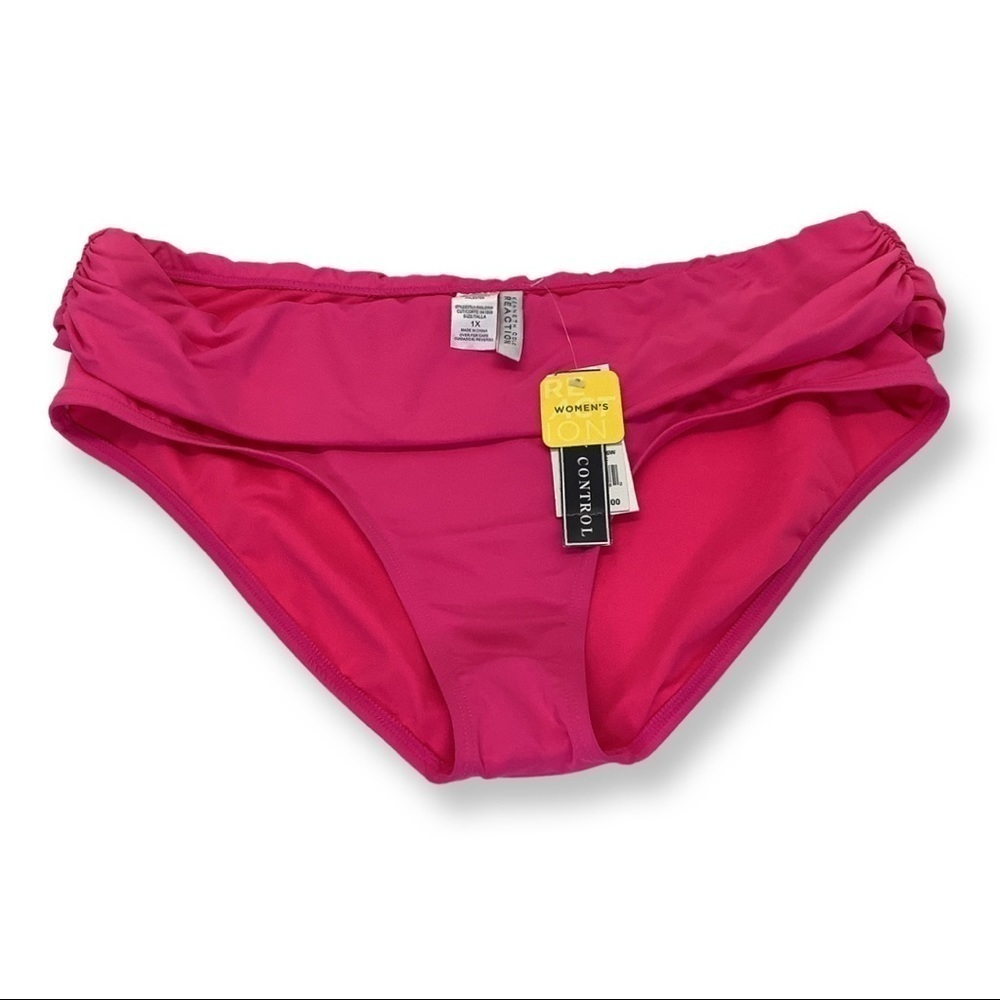 Kenneth Cole Size 1X Hot Pink Reaction Tummy Control Bikini Bottom. New W/Tag